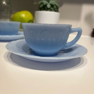 Vintage Canadian Blue Pyrex Teacup and Saucer